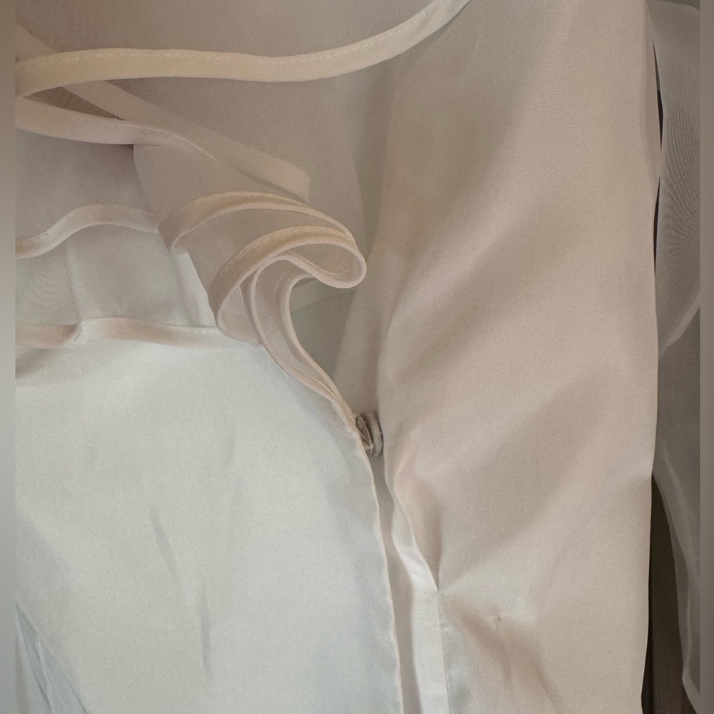Preston & York Sheer White Blouse with Ruffled Collar - Picture 2 of 5
